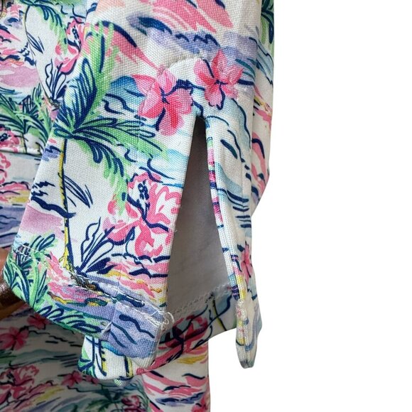 STELLA PARKER Polo Top Medium Pink Palms Print Short Sleeve Stretch Jersey Golf - Picture 9 of 9